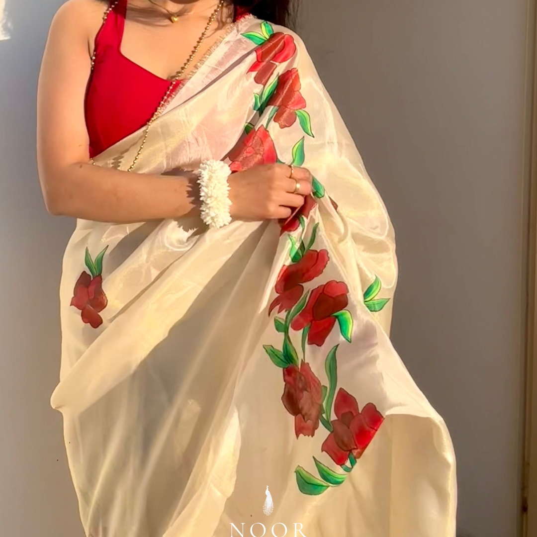 hand painted saree in tissue by noor by hansa, hand painted sarees
handpainted sarees
handpainted sari
hand painted saris
jaipur sarees
handcrafted saris
organza silk sarees
tissue sarees
tissue saris
organza silk saris
noorbyhansa
noor by hansa
