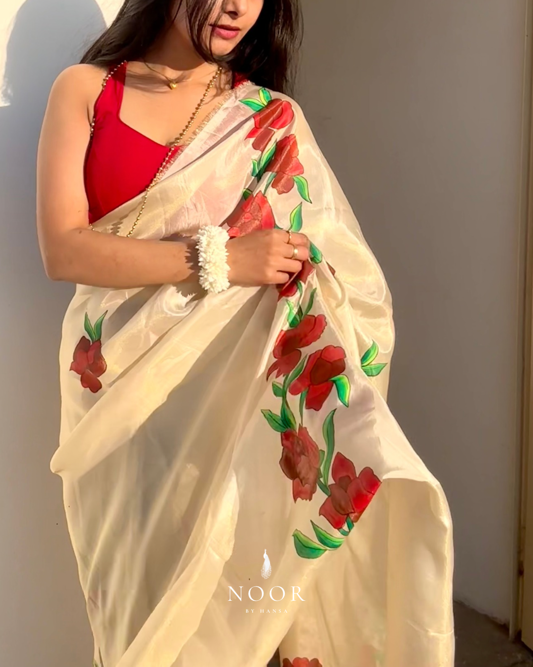 hand painted saree in tissue by noor by hansa