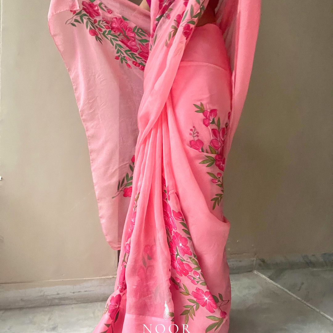 hand painted saree in pure organza silk by noor by hansa hand painted sarees
handpainted sarees
handpainted sari
hand painted saris
jaipur sarees
handcrafted saris
organza silk sarees
tissue sarees
tissue saris
organza silk saris
noorbyhansa
noor by hansa