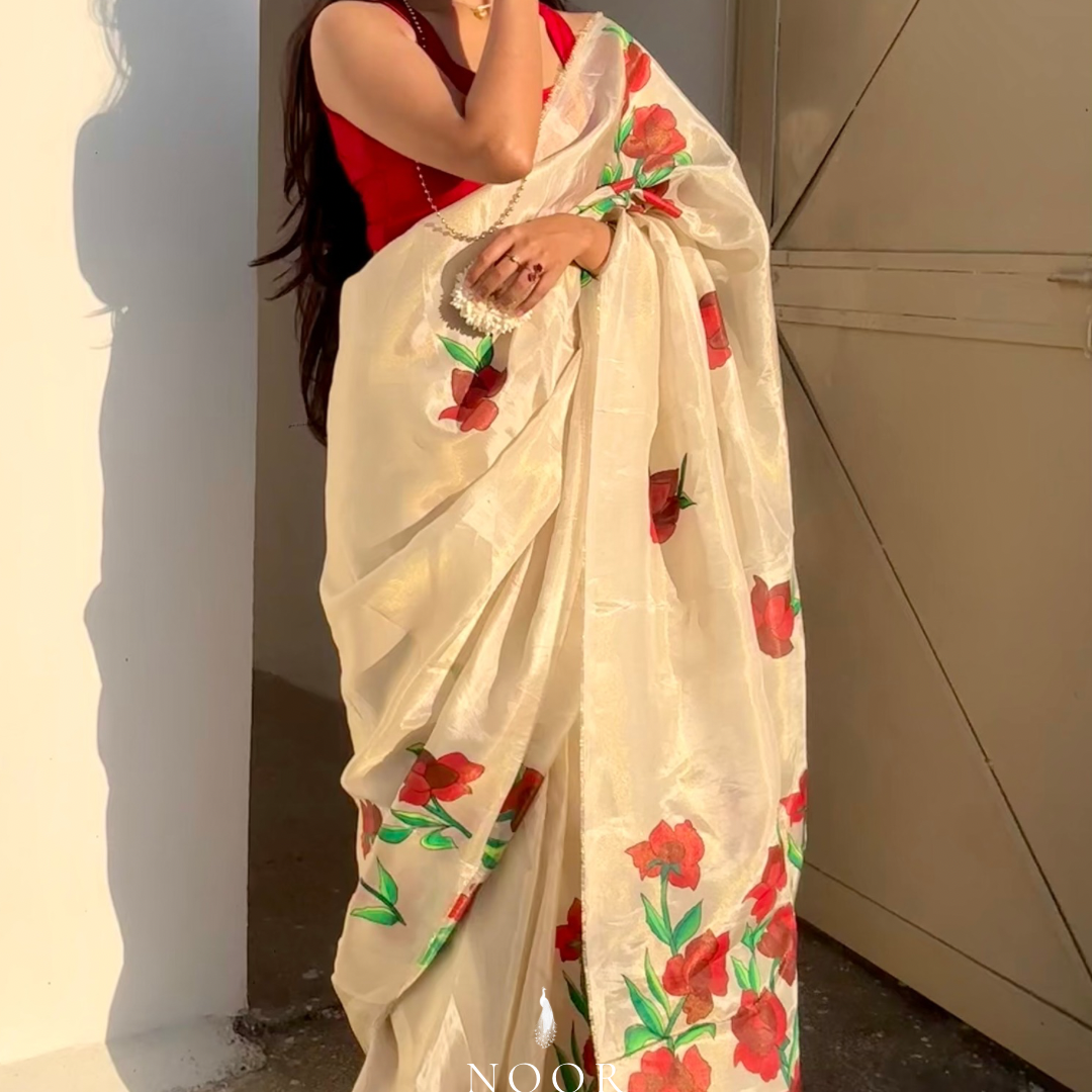 hand painted saree in tissue by noor by hansa perfect for weddings and farewells hand painted sarees
handpainted sarees
handpainted sari
hand painted saris
jaipur sarees
handcrafted saris
organza silk sarees
tissue sarees
tissue saris
organza silk saris
noorbyhansa
noor by hansa