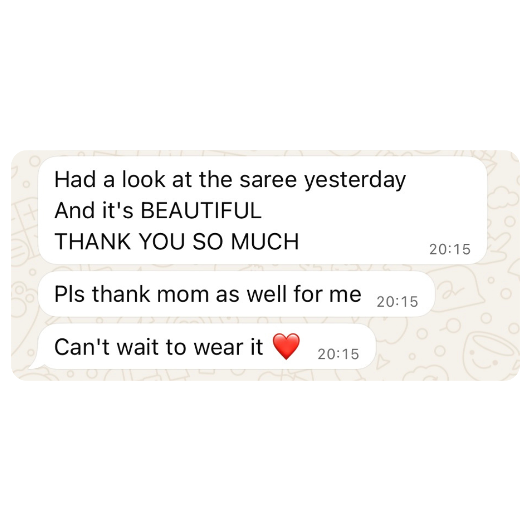 Text messages expressing appreciation for a saree and gratitude to the mother.