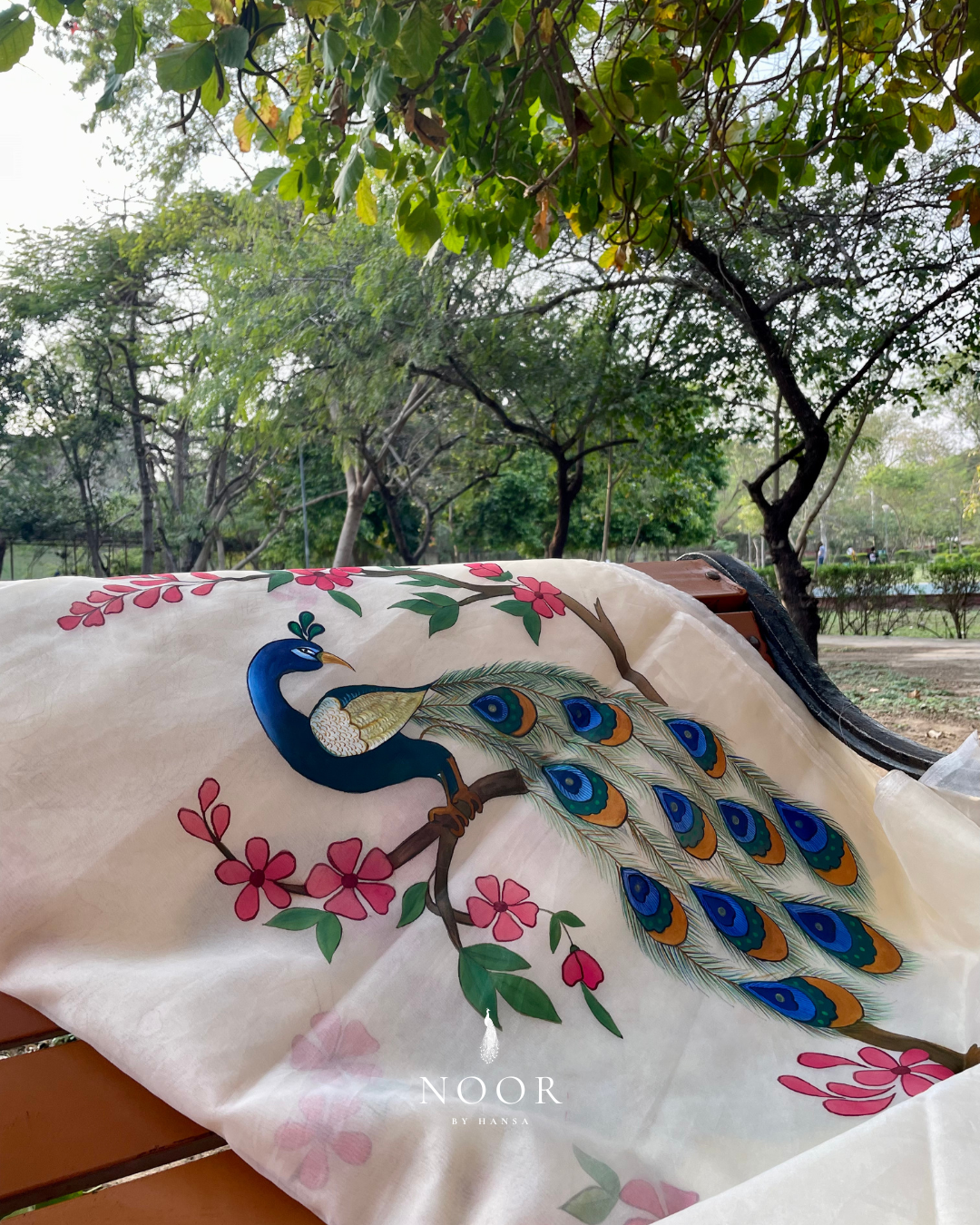 hand painted saree in pure organza silk by noor by hansa