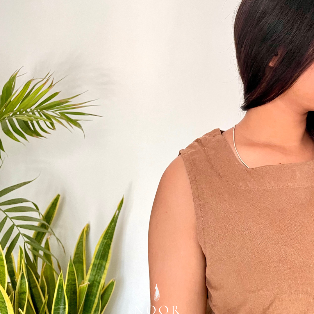 brown cotton linen noor by hansa kurta co-ord set, crafted from a luxe linen-cotton blend that feels as good as it looks. available in five vibrant colours, this playful set is perfect for office wear or a day full of running errands