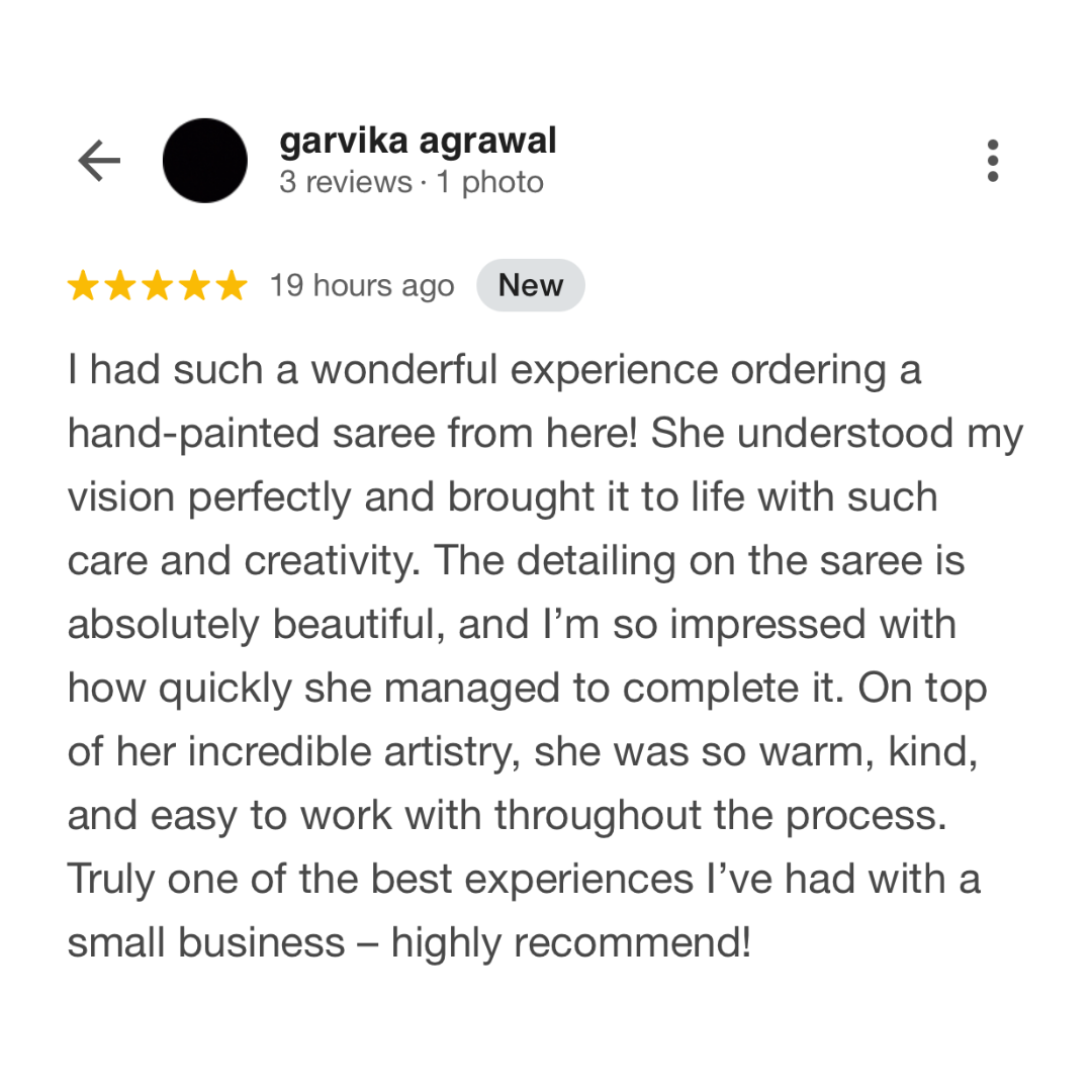 Five-star review on a white background with user name 'garvika agrawal'.