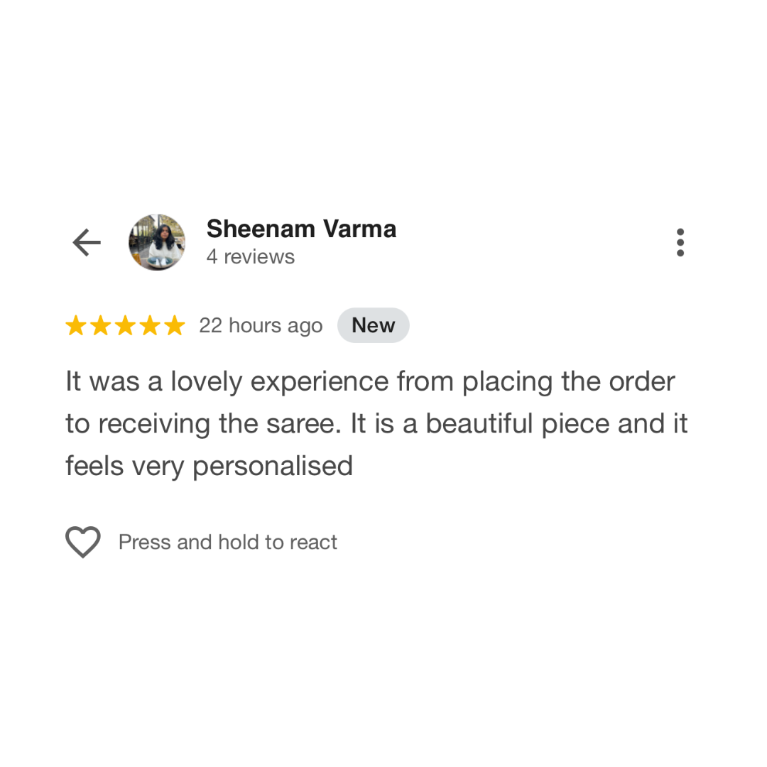 Product review with a five-star rating from Sheenam Varma on a white background