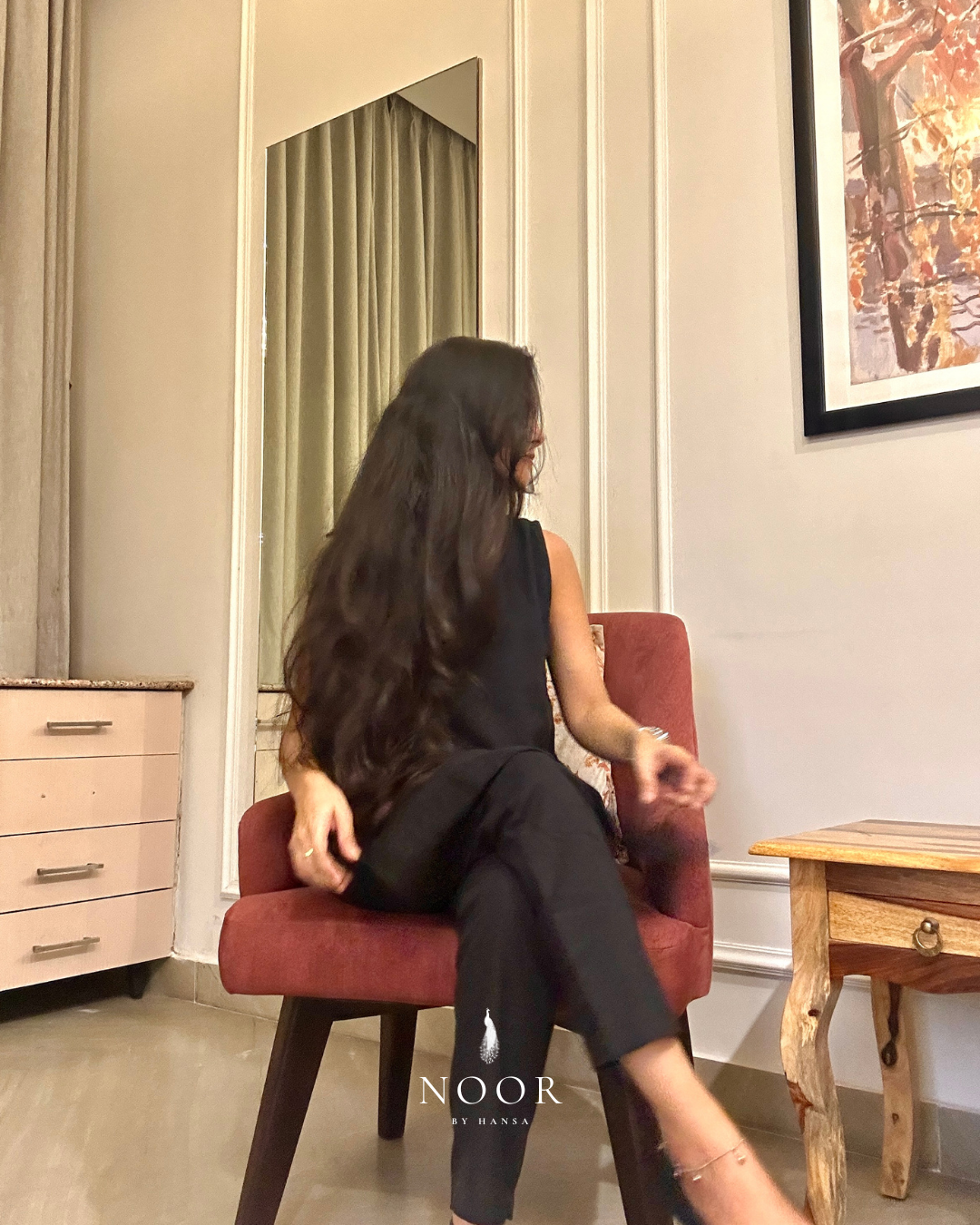 black cotton linen noor by hansa kurta co-ord set, crafted from a luxe linen-cotton blend that feels as good as it looks. available in five vibrant colours, this playful set is perfect for office wear or a day full of running errands