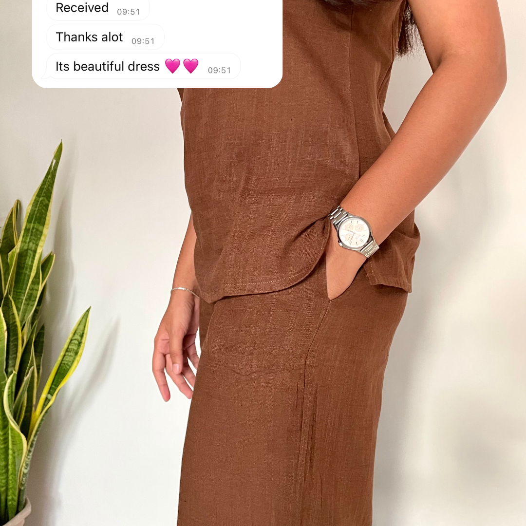 coffee brown cotton noor by hansa v-neck co-ord set that’s as comfy as your favourite loungewear but sharp enough for the office! hand-made from an ultra-soft cotton blend, it stays vibrant wash after wash with zero colour bleeding. perfect for those days when you want to feel cozy and look effortlessly chic!