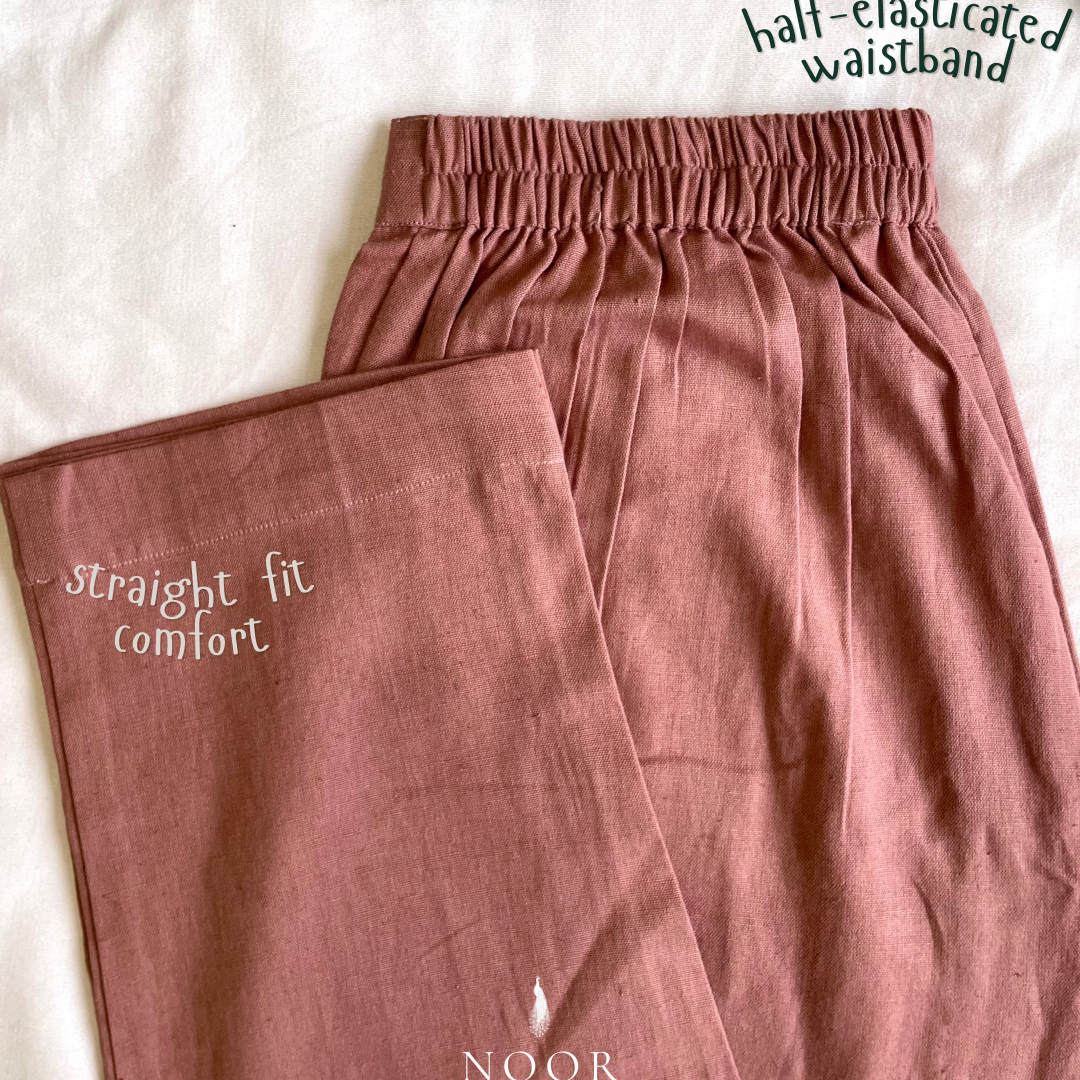 rose cotton linen noor by hansa kurta co-ord set, crafted from a luxe linen-cotton blend that feels as good as it looks. available in five vibrant colours, this playful set is perfect for office wear or a day full of running errands