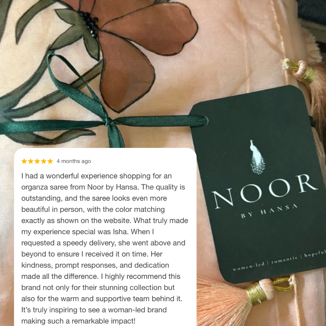 hand painted saree in pure organza silk by noor by hansa in peach customer review, handmade saree