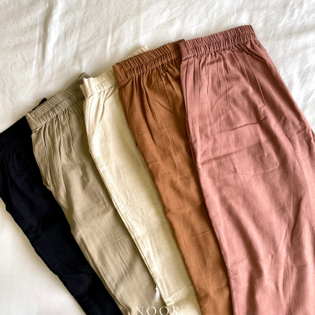 linen straight fit pants noor by hansa rose pink black brown grey ecru white crafted from a luxe linen-cotton blend that feels as good as it looks. available in five vibrant colours, they're really made for the indian body type - no more fitting into what was not made for us!
style tip pair these pants with linen shirts, cotton kurtas or basic tank tops for a chic look on a busy day!