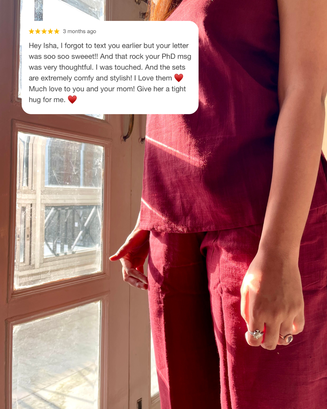 cotton wine noor by hansa v-neck co-ord set that’s as comfy as your favourite loungewear but sharp enough for the office! hand-made from an ultra-soft cotton blend, it stays vibrant wash after wash with zero colour bleeding. perfect for those days when you want to feel cozy and look effortlessly chic!