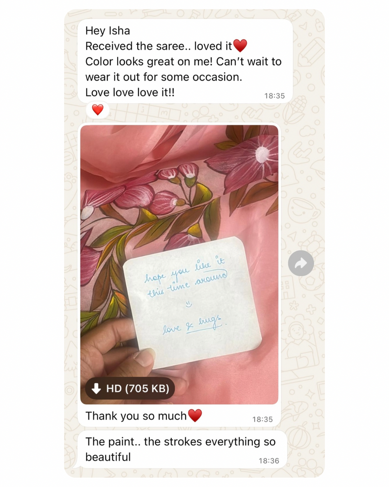 deep pink hand painted 'gulbaag' organza silk saree