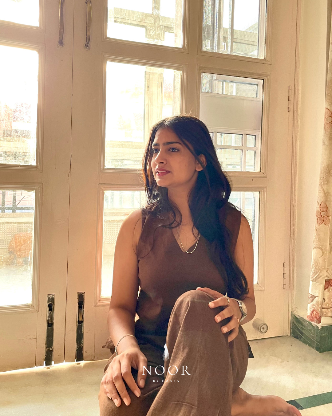 coffee brown cotton noor by hansa v-neck co-ord set that’s as comfy as your favourite loungewear but sharp enough for the office! hand-made from an ultra-soft cotton blend, it stays vibrant wash after wash with zero colour bleeding. perfect for those days when you want to feel cozy and look effortlessly chic!