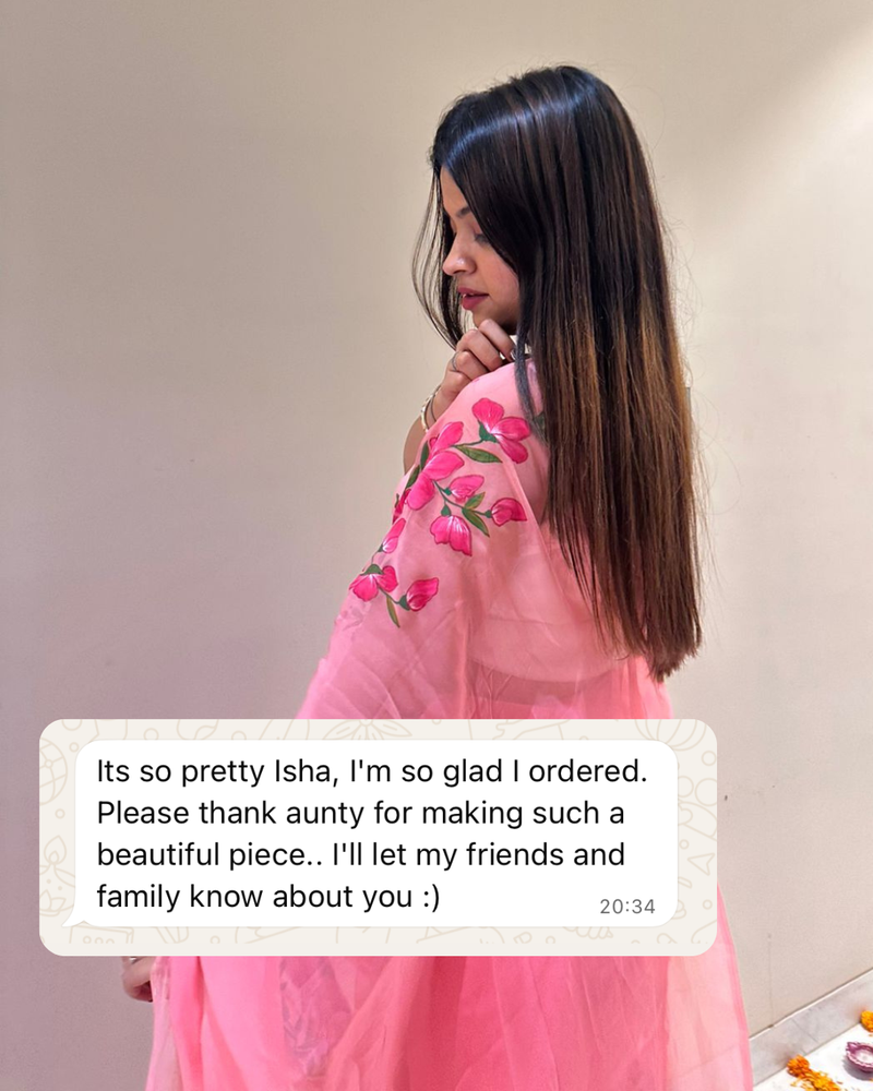 deep pink hand painted 'gulbaag' organza silk saree