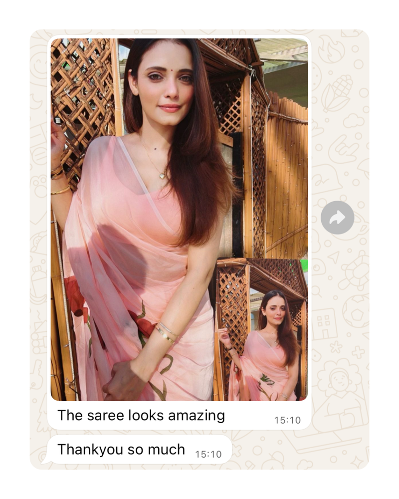 peach hand painted 'adab' organza silk saree