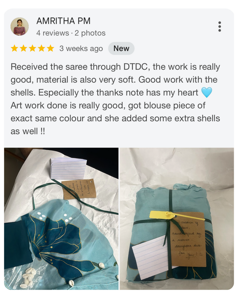 topaz teal hand painted 'aarzoo' organza silk saree