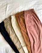 linen straight fit pants noor by hansa rose pink black brown grey ecru white crafted from a luxe linen-cotton blend that feels as good as it looks. available in five vibrant colours, they're really made for the indian body type - no more fitting into what was not made for us!

style tip pair these pants with linen shirts, cotton kurtas or basic tank tops for a chic look on a busy day!